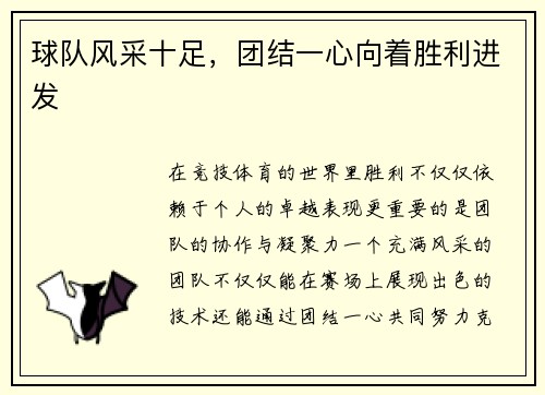 球队风采十足，团结一心向着胜利进发