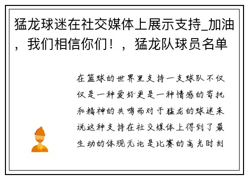 猛龙球迷在社交媒体上展示支持_加油，我们相信你们！，猛龙队球员名单虎扑体育