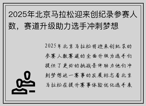 2025年北京马拉松迎来创纪录参赛人数，赛道升级助力选手冲刺梦想